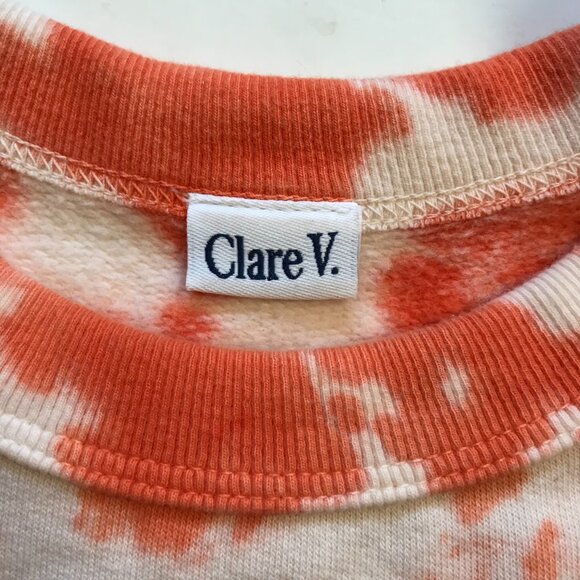 Clare V. Puff Sleeve Sweatshirt Top Womens Small Orange White Tie Dye Crew Neck - Picture 7 of 13